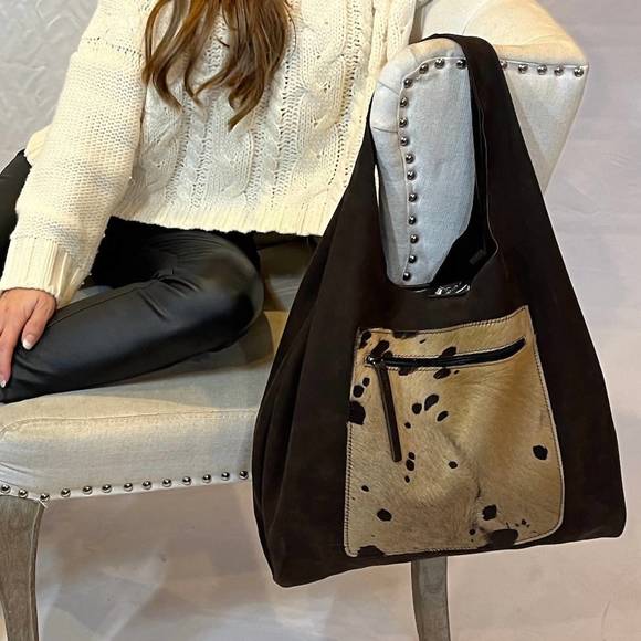 NEW REINE KRIEF women's nubuck hobo handbag in brown